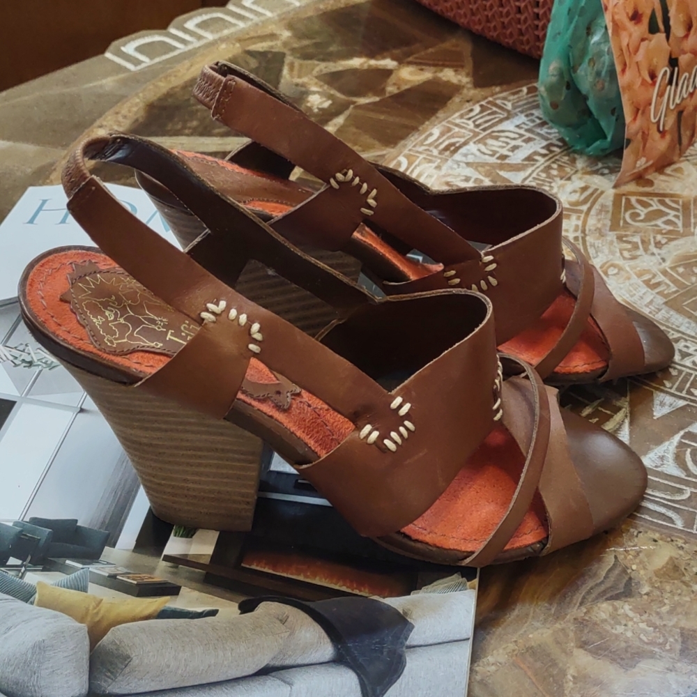 Cool Fifi & Elvis Genuine Leather Slingback Sandals, Top Stitch Detailing